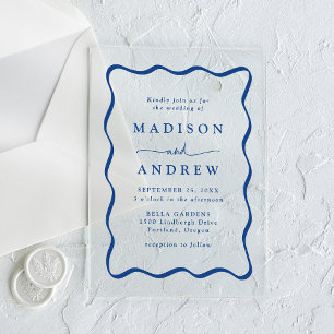 Modern Blue Wavy Frame Wedding Acrylic Invitations