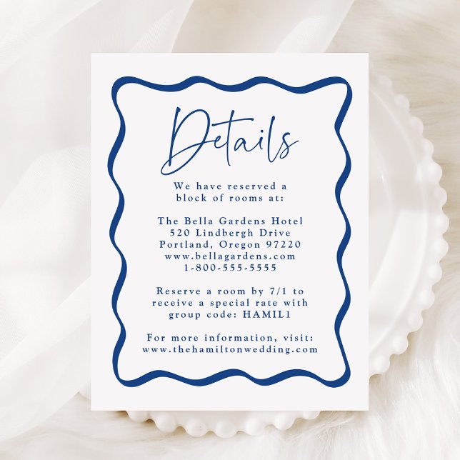 Modern Blue Wavy Frame Wedding Details Enclosure Card (Creator Uploaded)