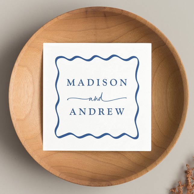 Modern Blue Wavy Frame Wedding Napkin (Creator Uploaded)