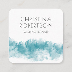 modern blue wavy watercolor square business card