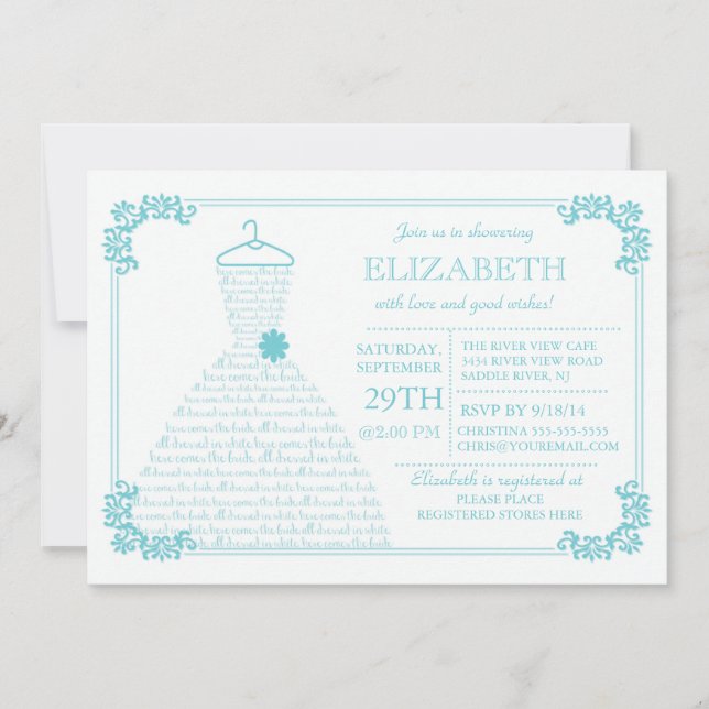 Modern Blue Wedding Dress Bridal Shower Invitation (Front)