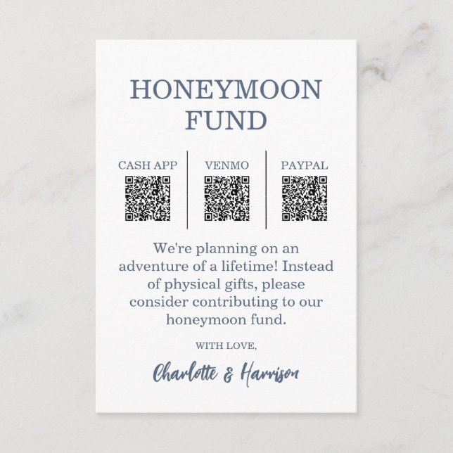 Modern Blue Wedding Honeymoon Fund Enclosure Card (Front)