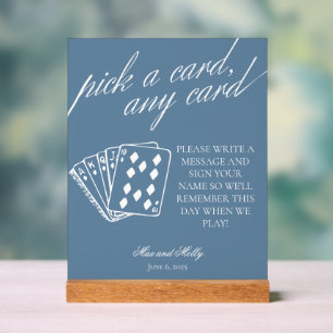 Modern Blue Wedding Playing Cards Pedestal Sign