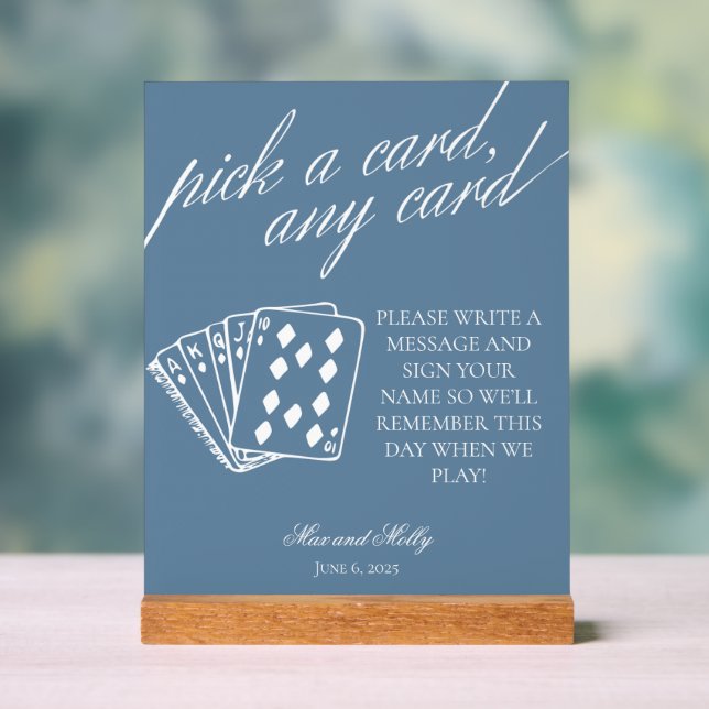 Modern Blue Wedding Playing Cards Pedestal Sign (Neutral)