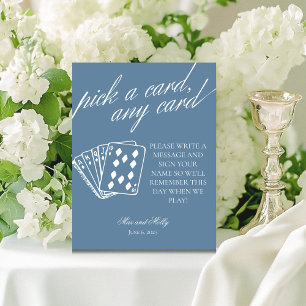 Modern Blue Wedding Playing Cards Pedestal Sign