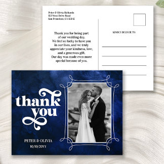 Modern Blue Wedding Thank You Photo Postcard