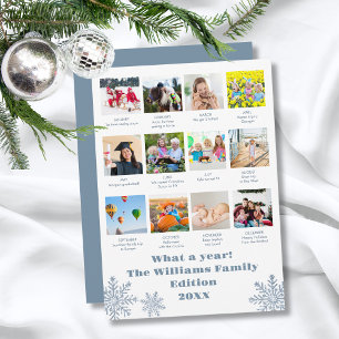 Modern Blue What A Year Review Photo Christmas Holiday Card