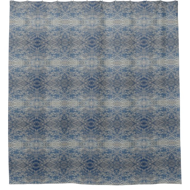 Modern Blue White Abstract Pattern Artistic Shower Curtain (Front)