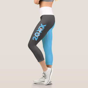 Modern Blue, White and Grey Graduation Capri Leggings