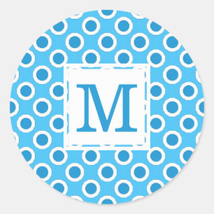 Modern Blue White Big Dots Monogrammed Classic Round Sticker
