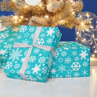 Modern Blue White Christmas Snowflakes Pattern Wrapping Paper