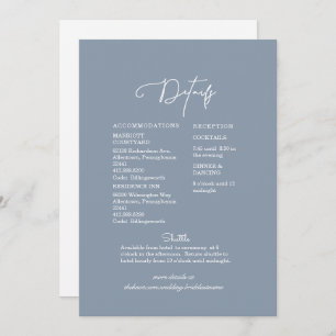 Modern Blue & White Floral Wedding Details Invitation