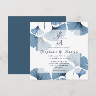 Modern Blue & White Foliage Wedding Invitation