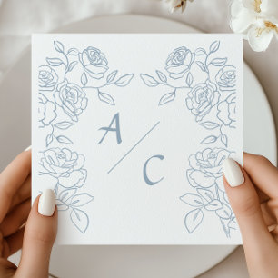 Modern Blue & White French Roses Wedding Napkin