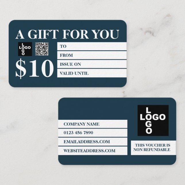 Modern Blue & White Gift Certificate Cards (Front/Back)
