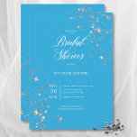 Modern Blue & White Glam Diamonds Bridal Shower Invitation<br><div class="desc">Capture the essence of timeless sophistication with our exquisite bridal shower invitations. Crafted with a soft French blue background and adorned with modern white text, these invitations exude class and style. Minimalistic yet captivating, our invitations feature a cluster spray of sparkling diamonds scattered at opposite corners, adding a touch of...</div>