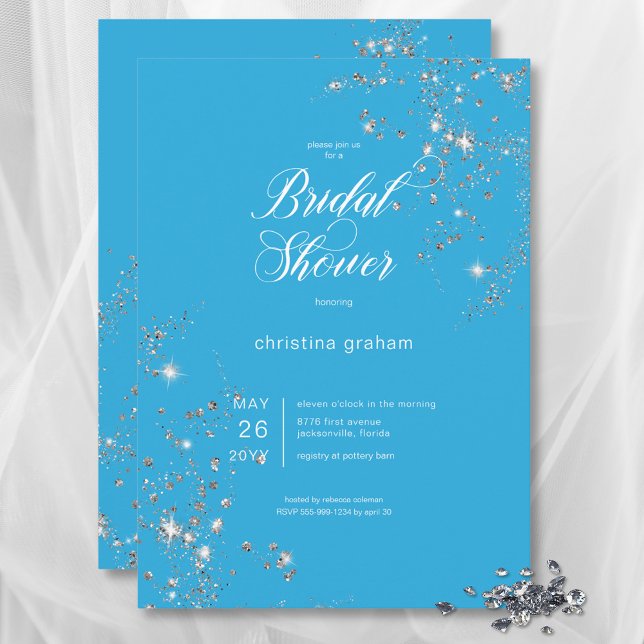 Modern Blue & White Glam Diamonds Bridal Shower Invitation (Modern Blue & White Glam Diamonds Bridal Shower Invitation)