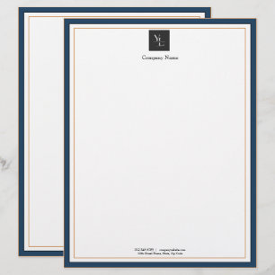 Modern Blue White Gold with Logo Business Custom Letterhead
