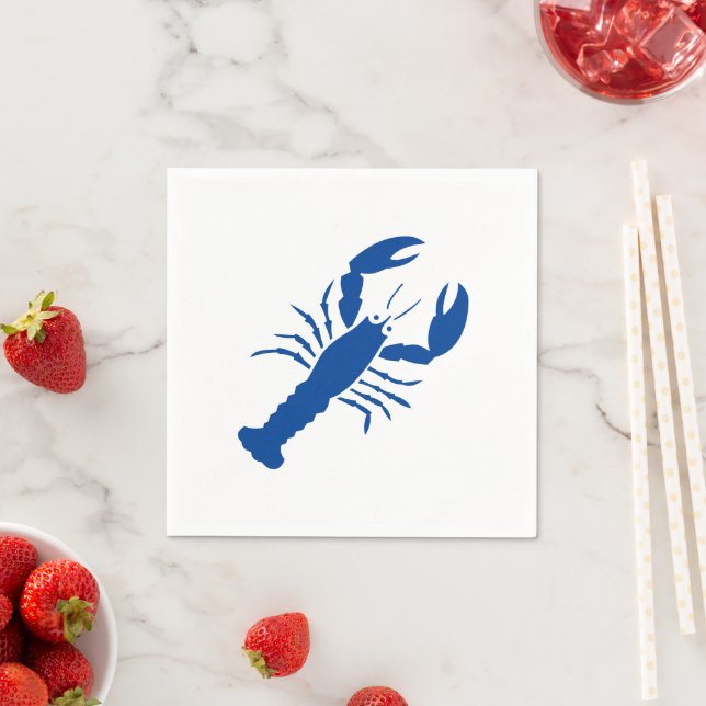 Modern blue white lobster coastal beach summer napkin (Insitu)