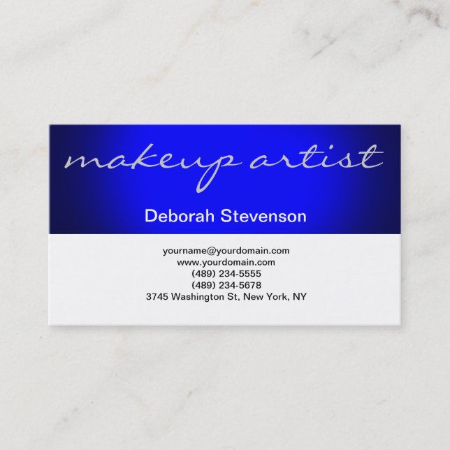 Modern Blue White Make-up Artist Business Card (Front)