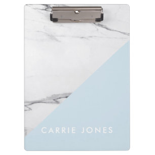 Modern Blue White Marble Business Elegant Minimal Clipboard