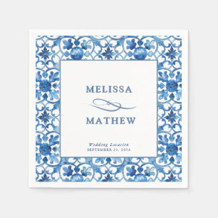 Modern Blue & White Mediterranean Wedding Napkin