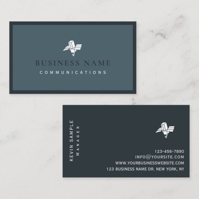 Modern Blue White Minimal Communications Company Business Card (Front/Back)