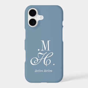 Modern Blue White Monogram Name
