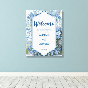 Modern  Blue & White Overlay Flowers wedding Canvas Print