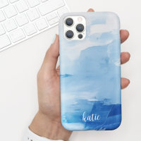Modern Blue + White Painted Art w/ Name
