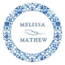 Modern Blue & White Pattern Bride & Groom Wedding