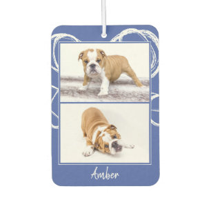 Modern Blue & White Pet Dog Photo Collage Car Air Freshener