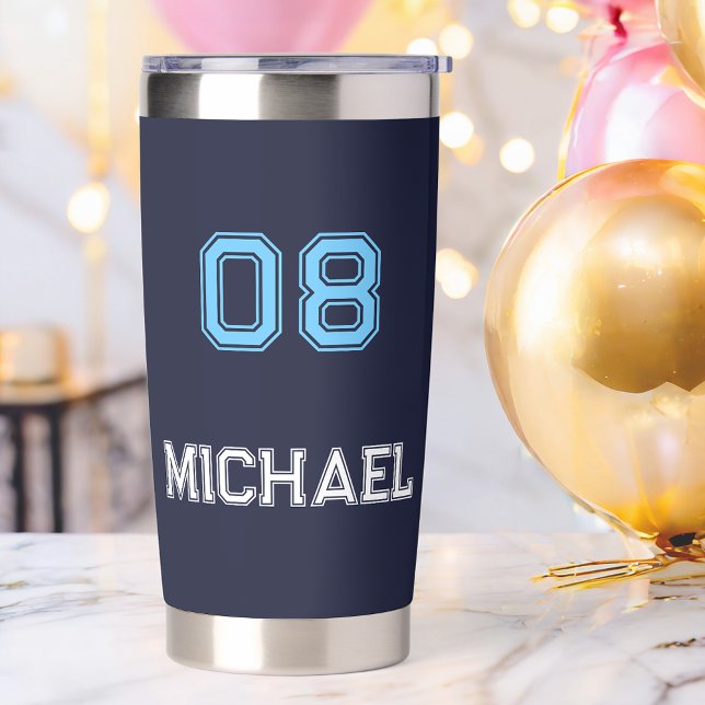 Modern Blue White Player Name Jersey Number Sports Insulated Tumbler (Modern Blue White Player Name Jersey Number Sports Insulated Tumbler)