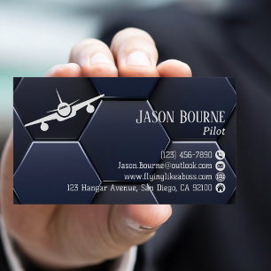 Modern Blue & White Professional QR Code,Aviation Business Card