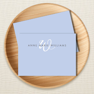 Modern Blue White Script Monogram Card