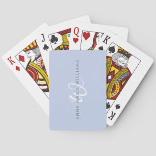Modern Blue White Script Monogram Playing Cards