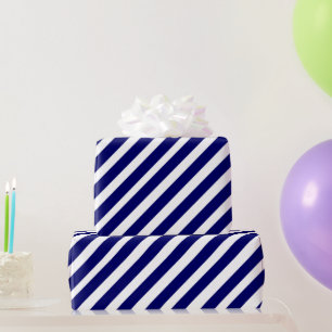 Modern Blue White Stripe Geometric Pattern Wrapping Paper