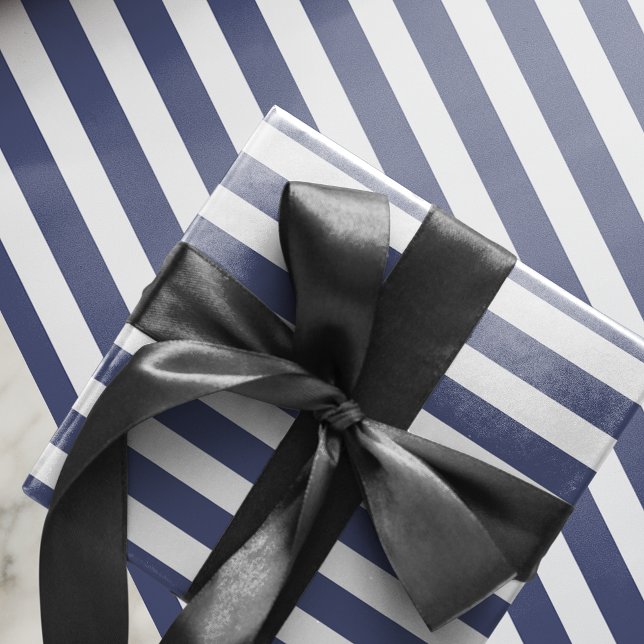 Modern Blue White Stripes  Wrapping Paper (Modern Festive Blue White Stripes Wrapping Paper)