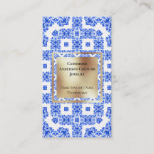 Modern blue white tiles gold square mediterranean