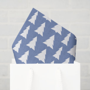 Modern Blue White Trees Holiday Pattern Tissue Paper
