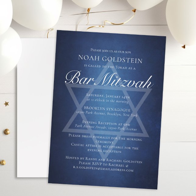 Modern Blue White Typography Formal Bar Mitzvah Invitation (Creator Uploaded)