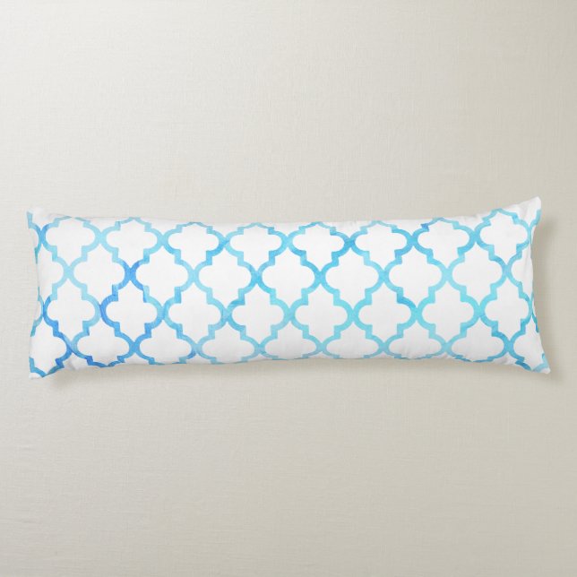 Modern blue white watercolor quatrefoil pattern bo body cushion (Back)