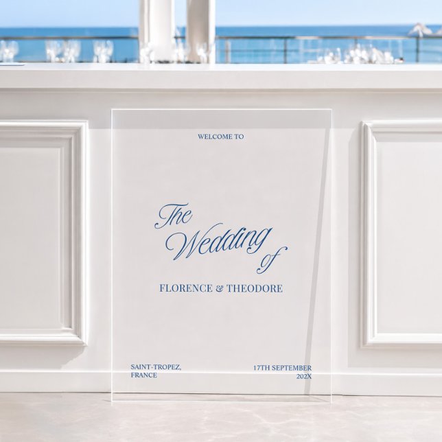 Modern Blue & White Wedding Welcome  Acrylic Sign (Modern Blue & White Wedding Welcome Acrylic Sign)