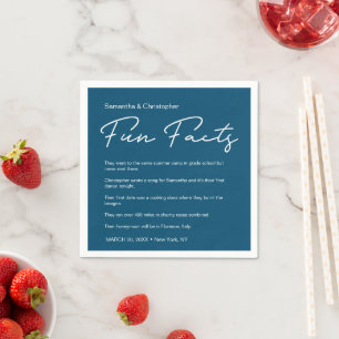 Modern Blue White White fun fact list Wedding Napkin