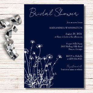 Modern Blue & White Wildflower Bridal Shower Invitation