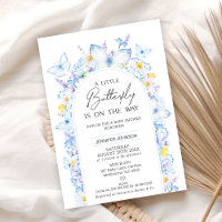 Modern Blue Wildflower Butterfly Baby Shower