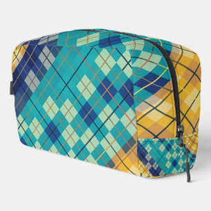 Modern Blue & Yellow Argyle Pattern Dopp Kit