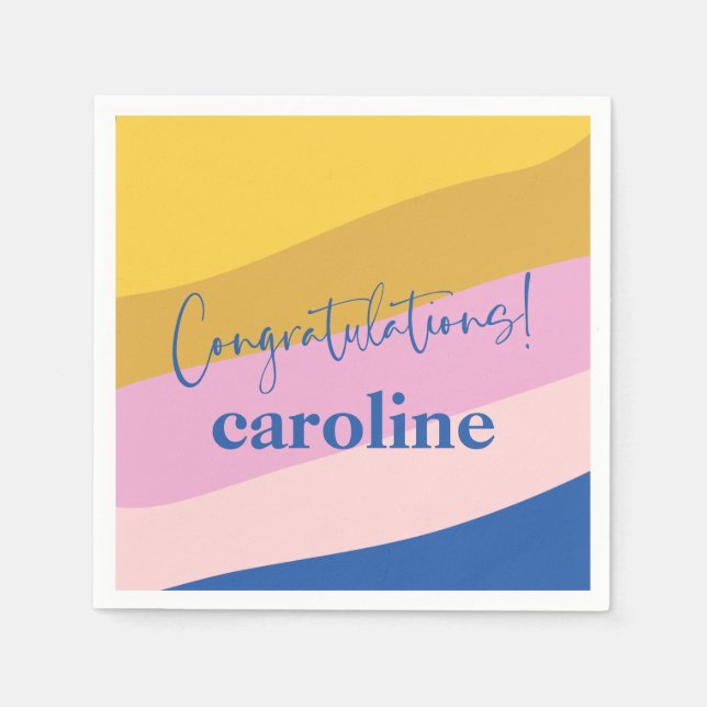 Modern Blue Yellow Custom Congratulations Graduate Napkin (Front)