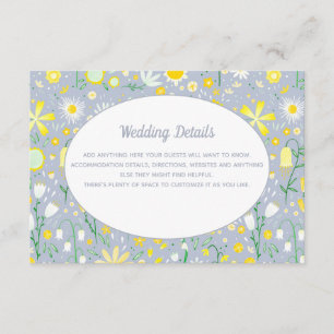 Modern Blue Yellow Floral Wedding Details Enclosure Card