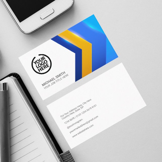 Modern Blue Yellow Geometric Shape Professional Business Card (Front and Back)